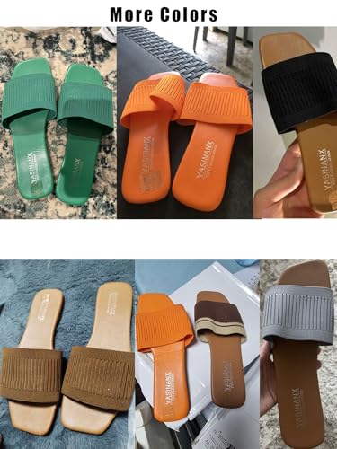 Women's Single Band Square Open Toe Slide Sandals Summer Slip on Flat Sandals