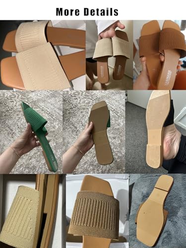 Women's Single Band Square Open Toe Slide Sandals Summer Slip on Flat Sandals